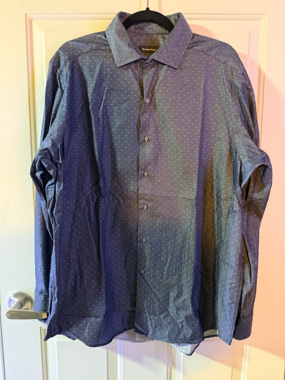 Esquire Men's Navy Blue Button-Up Shirt with Subtle Dot Pattern ptp 25